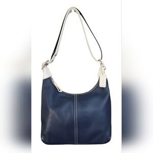 Vintage Coach Y2K Legacy Convertible Hobo 9566 blue & white EUC April '06